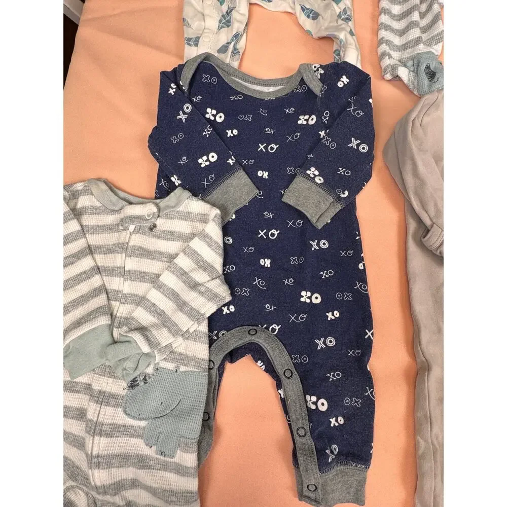 Baby Boy Newborn Sleepers Bundle 7 Pc Footed Pajamas Hooded Romper Lot SKU #950